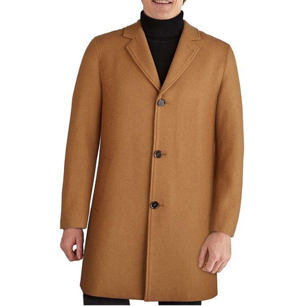 Cole Haan Notch Collar Button Front Wool-Blend Coat Jacket Preppy Camel Men's M